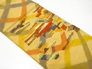 手織り紬　抽象模様織り出し名古屋帯